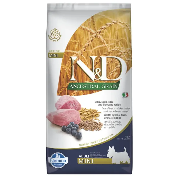 N&D Ancestral Grain Düşük Tahıllı Kuzu Etli ve Yaban Mersinli 7 kg Küçük Irk Yetişkin Köpek Maması