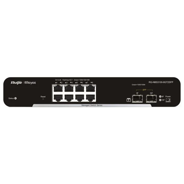 Reyee RG-NBS3100-8GT2SFP-P 8 Portlu, 10/100/1000 Gigabit, L2 Yönetilebilir Switch, 2 SFP, 8 Port PoE+ (125W)