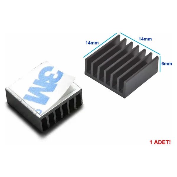 ROBİZ 14x14x6mm Aluminyum Soğutucu Siyah M3 Yapıştırma Etiketli Raspberry Xbox Chipset Ekran Kartı Ram