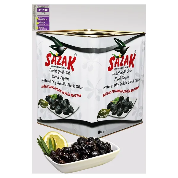 sazak zeytin zeytinyağı Doğal Yağlı Sele Siyah Zeytin 10 Kg Orta Büyüklük 351-380 Kalibre 2xs