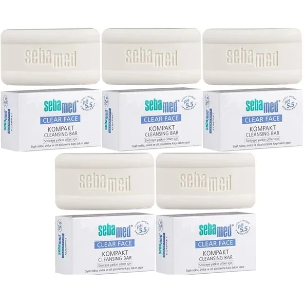 Sebamed Clear Face Kompakt Yüz Temizleme Barı Sabun Sivilceye Yatkın Cilt 100Gr (5 Li Set)