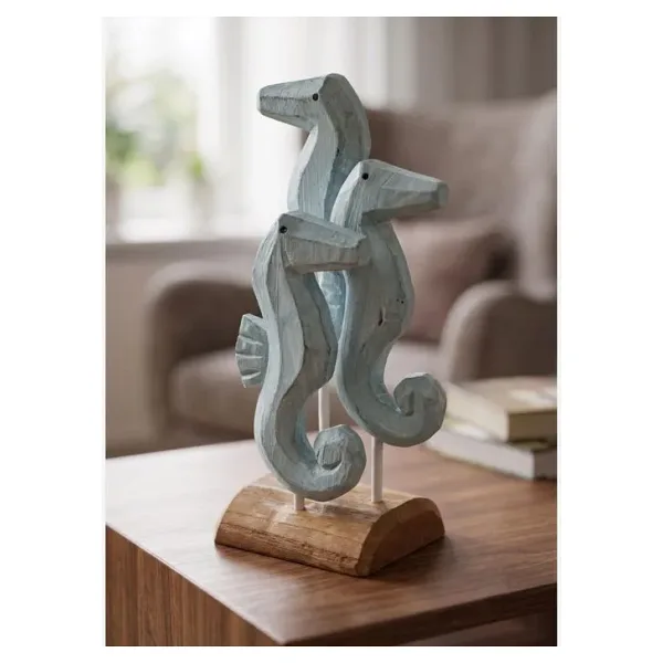 The Mia Retro Ahşap Standlı 3'lü Denizatı Biblosu 30 cm