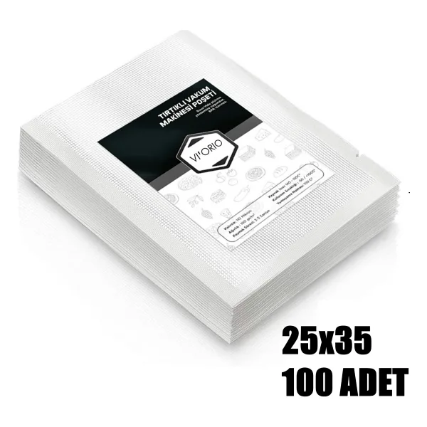 vi'orio 25x35 Tırtıklı Vakum Makinesi Poşeti 100 Adet