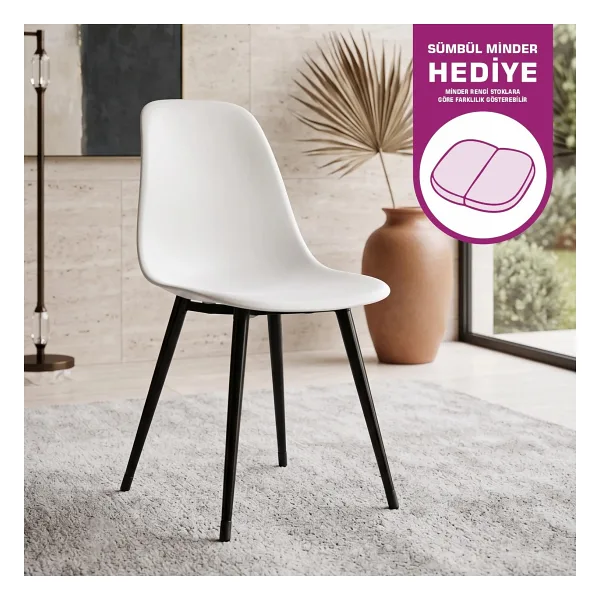 Vilinze Eames Siyah Ahşap Ayak Plastik Beyaz Sandalye
