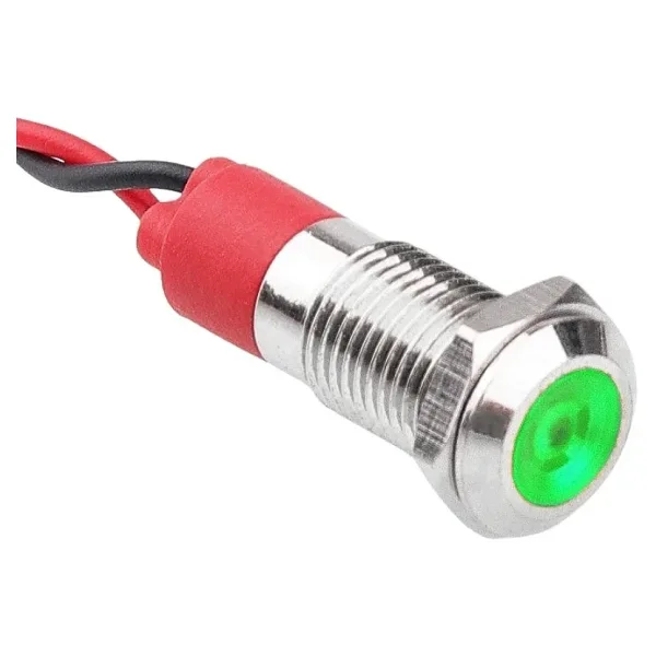 WD08L-P2 8mm 12-24V Kablolu Metal Sinyal Lambası - Yeşil