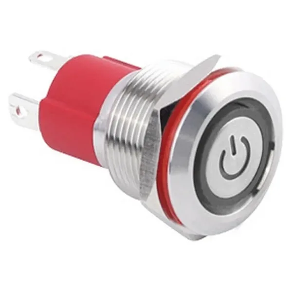 WD19D-P1Z-EC 19mm Düz Anahtarlı Işıklı Power Metal Buton - Beyaz
