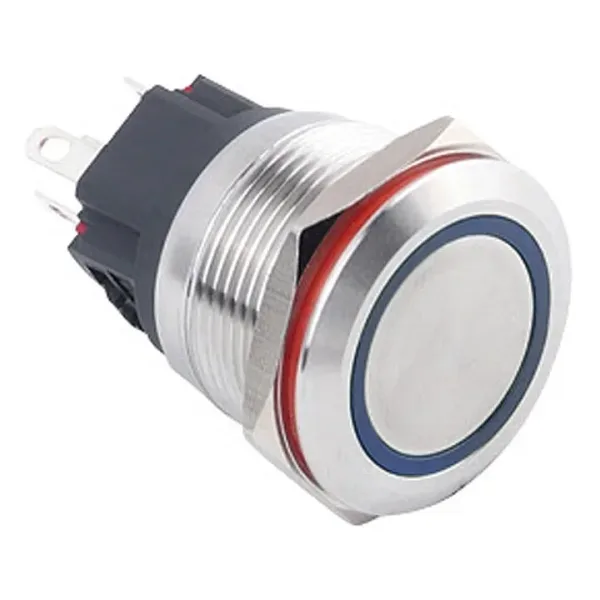 WD22B-P1Z-E 22mm Düz Anahtarlı Işıklı Metal Buton - Mavi