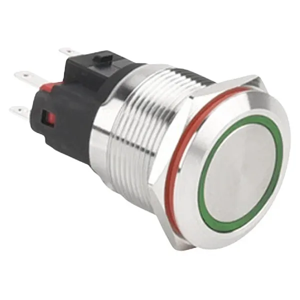 WD22E-P1Z-E 22mm Düz Anahtarlı Işıklı Metal Buton - Yeşil