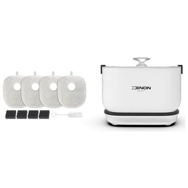 Xenon Smart Otomatik Şarj Edilebilir Evcil Hayvan Su Sebili Ultra Sessiz Çelik Hazneli Su Pınarı ve Yedek Filtre 2'li Pet Seti - Beyaz