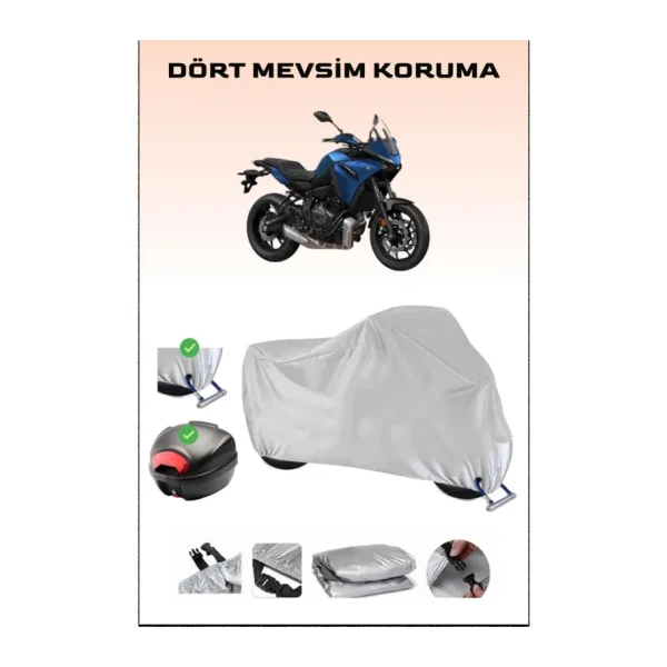 Yamaha Tracer 7 İçin Arka Çanta Ve Kilit Uyumlu Gri Motosiklet Branda, Güvenli