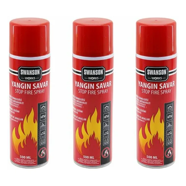 3 ADET YANGIN SÖNDÜRÜCÜ - YANGIN SAVAR SPREY 500ML + 500 ML + 500 ML EV - OFİS - OTO ARAÇ ATEŞ BOĞUCU KÖPÜK TABAKA OLUŞTURUR