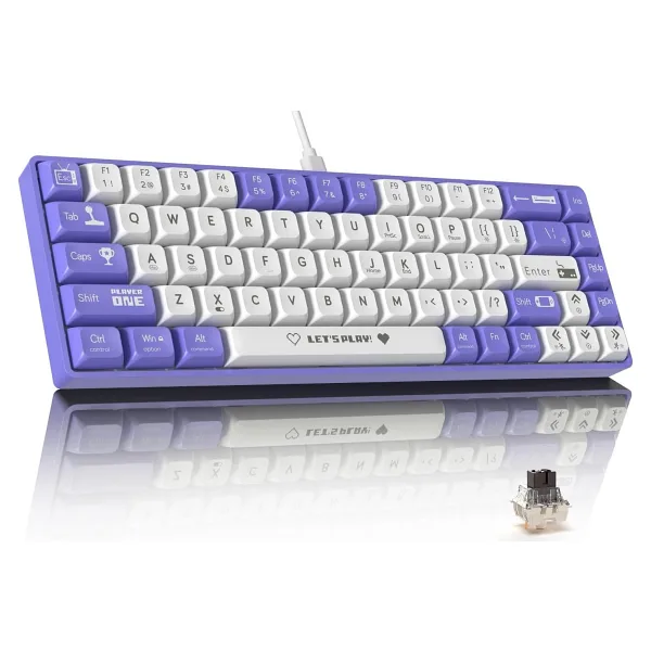 Ajazz AK680 Beyaz-Mor %65 TKL Brown Switch Kablolu Mekanik Oyuncu Klavyesi