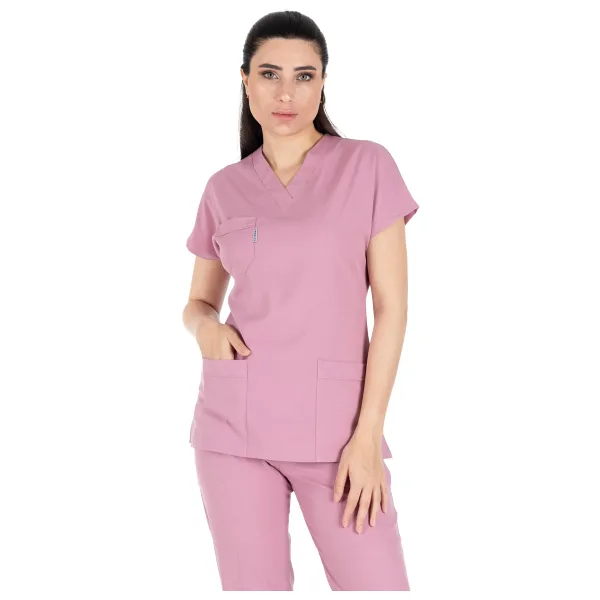 Alsancak Üniforma Pudra Likralı Ince Kumaş Scrubs Cerrahi Doktor Forması Ve Hemşire Forması Takımı