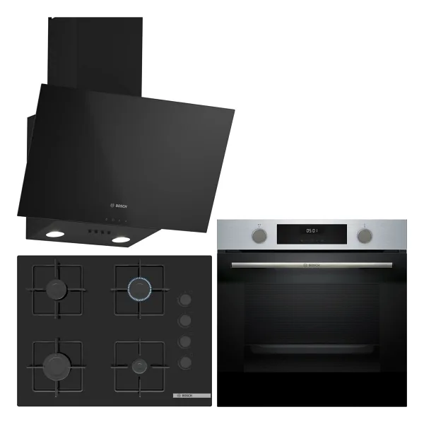 Bosch Siyah 3 Lü Ankastre Set 398 ( HUA717BR0T - POP7C6P30O - DWK63PJ60T(61T) ) 67CM Ocak - Buhar Destekli