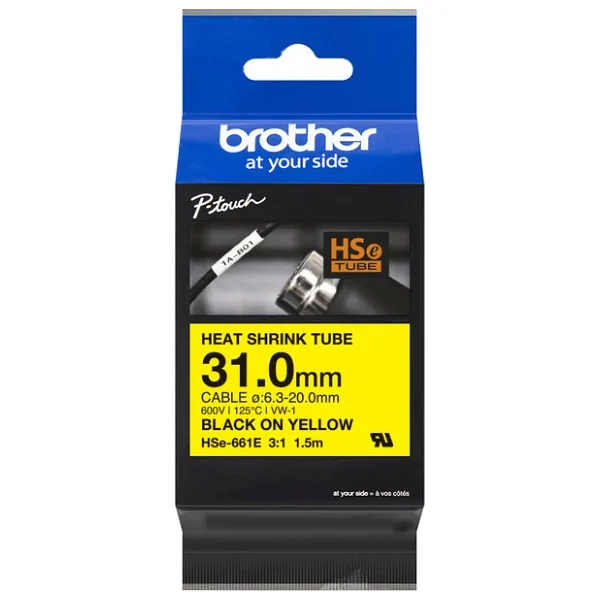 Brother P-Touch HSE-661E - Isı Ile Daralan Makaron Sarı Üzerine Siyah 31 mm