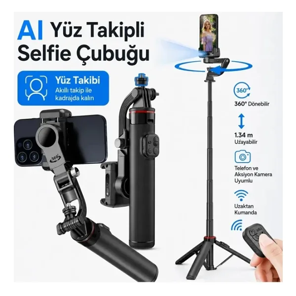 Bubitechh Takipli Gimbal Tripod C22 360° Otomatik Yüz Takip Telefon Tutucu