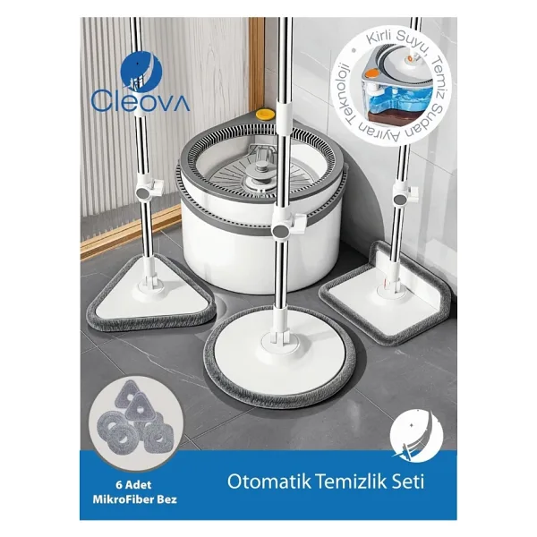 Cleova Otomatik Mop ve Temizlik Seti + 3 Başlıklı Paspas Mop