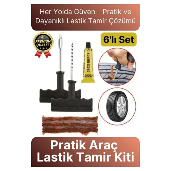 Çok Amaçlı Pratik Patlayan Tekerlek Araç Bisiklet Lastik Tamir Kiti Macun Fitil Atma Seti 6 Parça