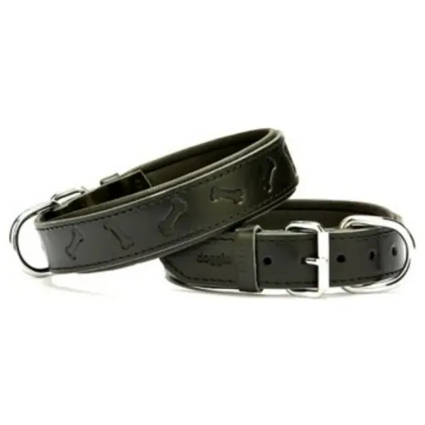 Doggie Comfort Deri Kemik Desenli 3.5x52-60 cm Siyah Köpek Boyun Tasması