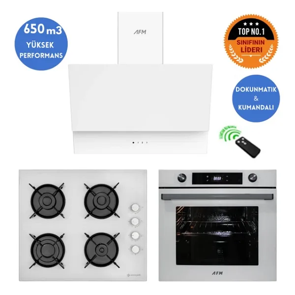 Eminçelik ve Afm Tech Markalı / Seo Dijital Turbolu Beyaz Ankastre Set (12 226 + FM7701 + FM3401)