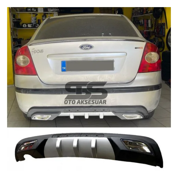 Ford Focus 2 Difüzör Arka Tampon Eki 2 Egzoz Çıkışlı Gri