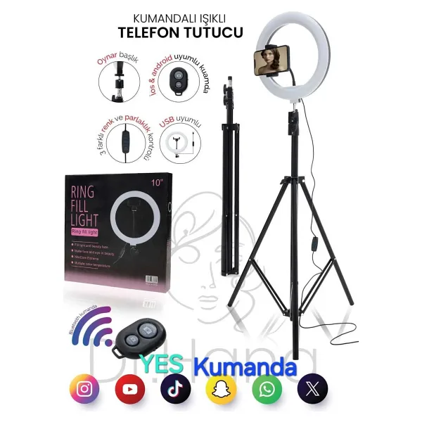 Gringo Joytech Youtuber Led Tripod Işıklı Telefon Tutucu Makyaj Işığı Ring Light 10 Inç 2.1 M Tripd