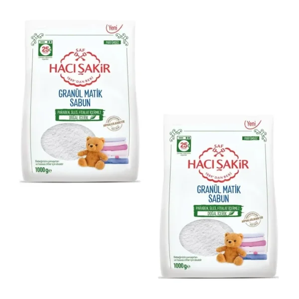 Hacı Şakir Granül Matik Bebekler Ve Hassas Ciltler Için Çamaşır Deterjanı 1000 gr 2 Adet