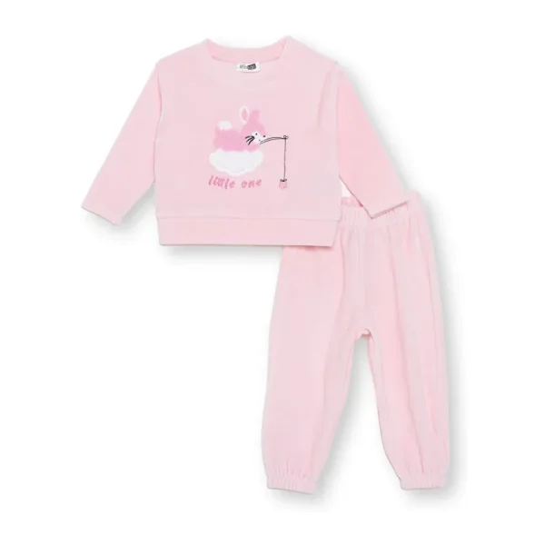 HelloBaby Kız Bebek Kadife Pijama Takımı Hayvan Baskılı Bisiklet Yaka Uzun Kol Ribanalı 12-2 Yaş