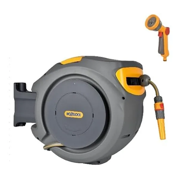 Hozelock 2401-3460H Duvara Monte 20 m Hortumlu Otomatik Geri Sarmalı Hortum Toplama Makara Seti + 2669 Tabanca Hediyeli