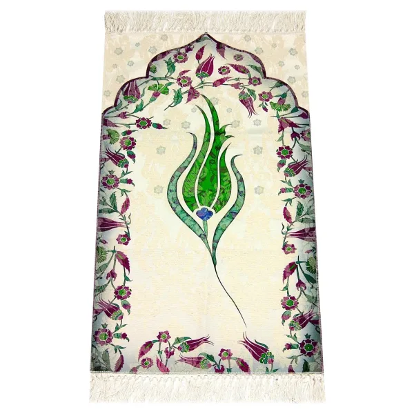 İhvan Online Çocuk Seccadesi - Lale Desenli - Yeşil Renk