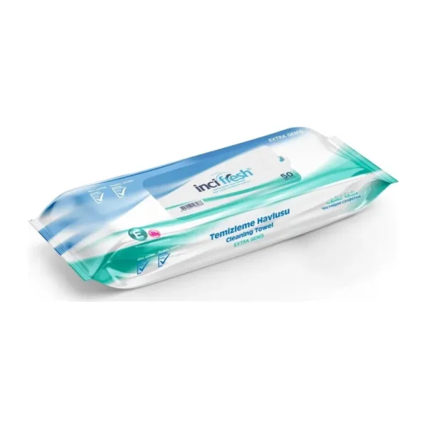 İnci Fresh Islak Vücut Temizleme Havlusu Mendil - Vitamin E + B5 - Parabensiz - 50 Adetlik 1 Paket