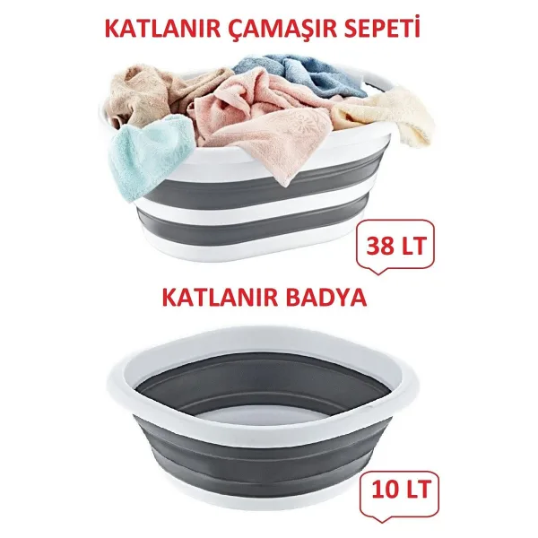 İntek City Mega Katlanır Sepet (38 Lt) & Katlanır Badya (10 Lt)
