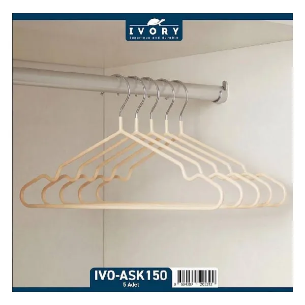 IVORY 5'li Metal Silikon Kaplamalı Elbise Askısı - Kaydırmaz Dayanıklı Askı Seti