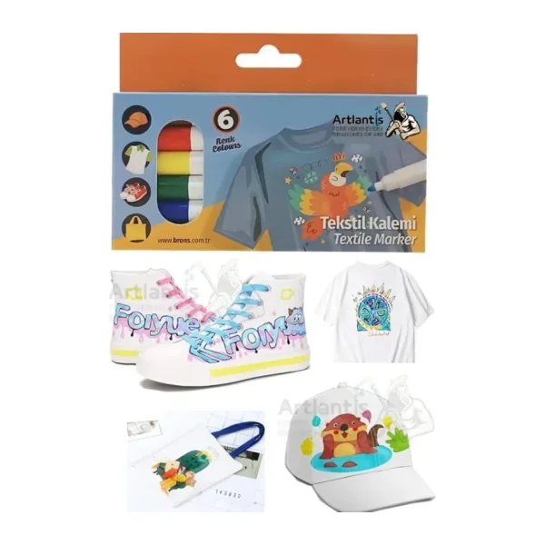 Kumaş Kalemi 6 Renk Tekstil Markör Kalemi 1 Paket Kalıcı Tişört Ayakkabı Giysi Bez Çanta Keçeli Boyama Kalemi