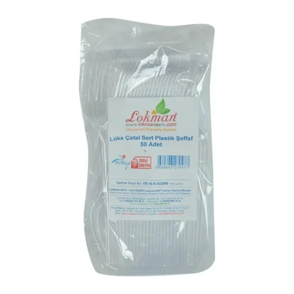 LokmanAVM Lüks Çatal Sert Plastik Şeffaf 50 Adet 1 Paket
