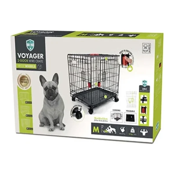 M-Pets Voyager 2 Kapılı Tekerlekli M Siyah 76x48x53 cm Köpek Kafesi