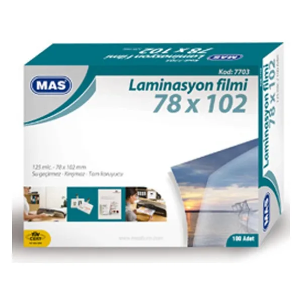 Mas Laminasyon Filmi Parlak 78X102mm 125 Micron 7703 (100 Lü Paket)