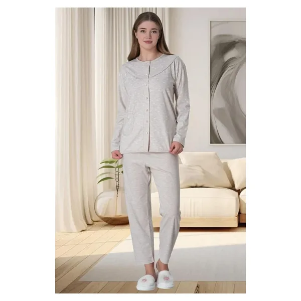 Mecit 6022 Bayan Vizon Büyük Beden Boydan Düğmeli Pijama Takımı