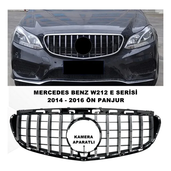 Mercedes W212 E Serisi Spor Ön Panjur Izgaralı Piano Black & Krom Şeritli 2014-2016 1. Kalite-caraks