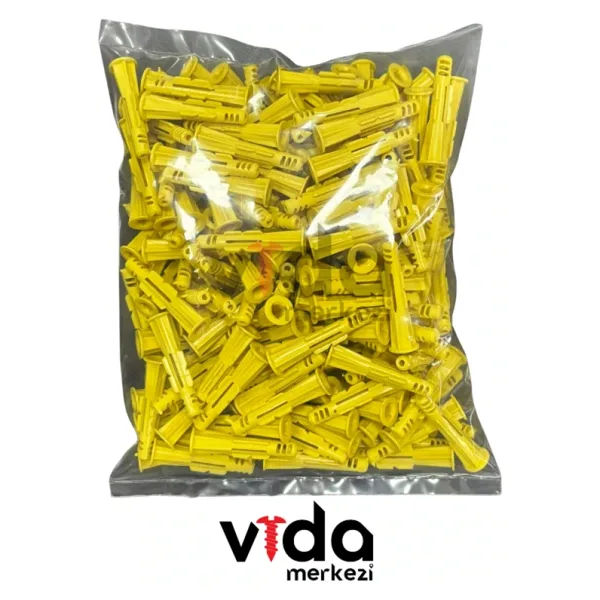 Nif 8Mm Plastik Dişli Sarı Roket Dübel 100 Adet