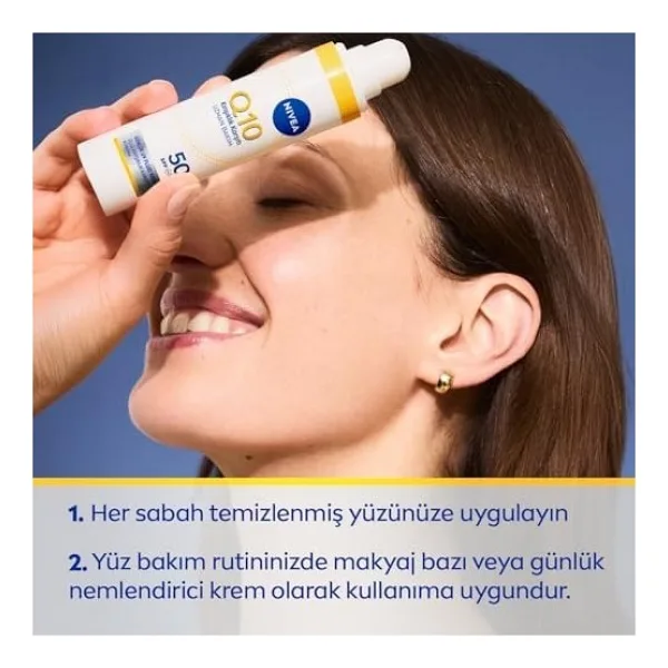 Nıvea SPF50 Q10 Kırışıklık Karşıtı Gündüz Yüz Bakım Kremi 40ML,NEMLENDIRICI,MAKYAJ Bazı,tüm Cilt Tonları