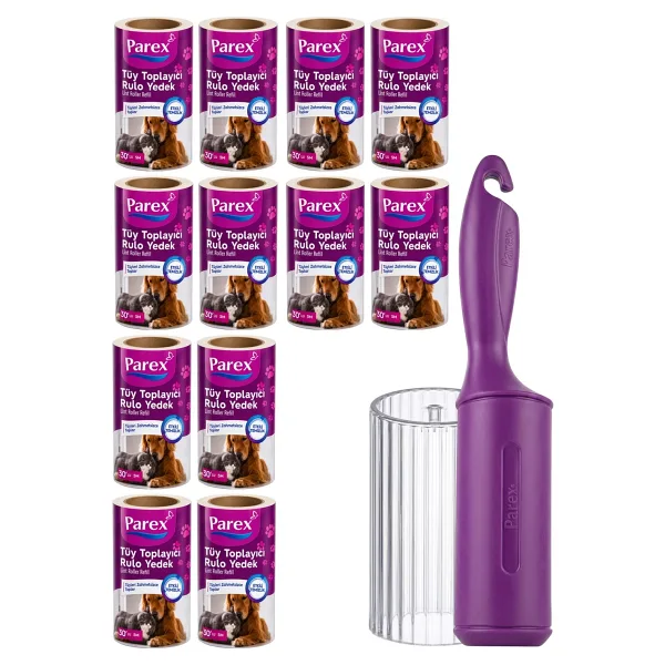 Parex Premium Tüy Toplayıcı 12'li Yedek Rulo ve Aparat + Şeffaf Kapak Paketi