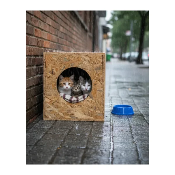 Reyo Kedi Evi Dış Ortam Uygun Ahşap Kedi Evi OSB 34x32x26 cm