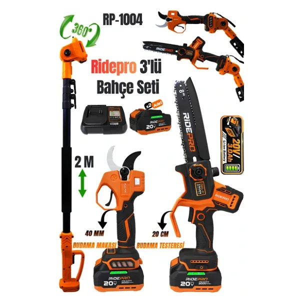 Ridepro RP-1004 3'lü Budama Seti Makas+Testere+Teleskopik Kol
