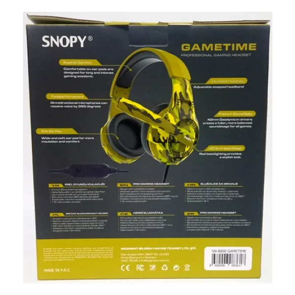 Snopy Game Time SN-8800 Kamuflaj Mikrofonlu Kulak Üstü Oyuncu Kulaklığı