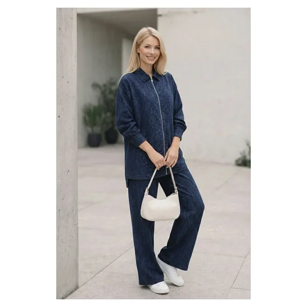 Suede Style 6113 - Rahat Salaş İnce Kadın Kot Ceket Pantolon Takımı