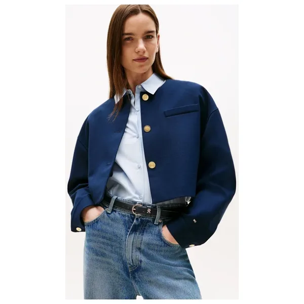 Tommy Hilfiger Kadın Punto Kumaş Kısa Mavi Blazer Ceket Ww0ww46519c1g Mavi