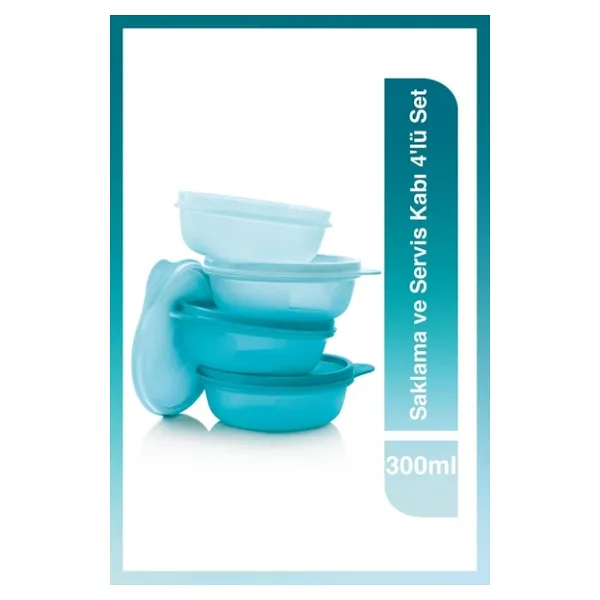 Tupperware BUZDOLABI SAKLAMA ve SERVİS KABI ŞEKER KAPLAR TURKUAZ 300 ML 4'LÜ