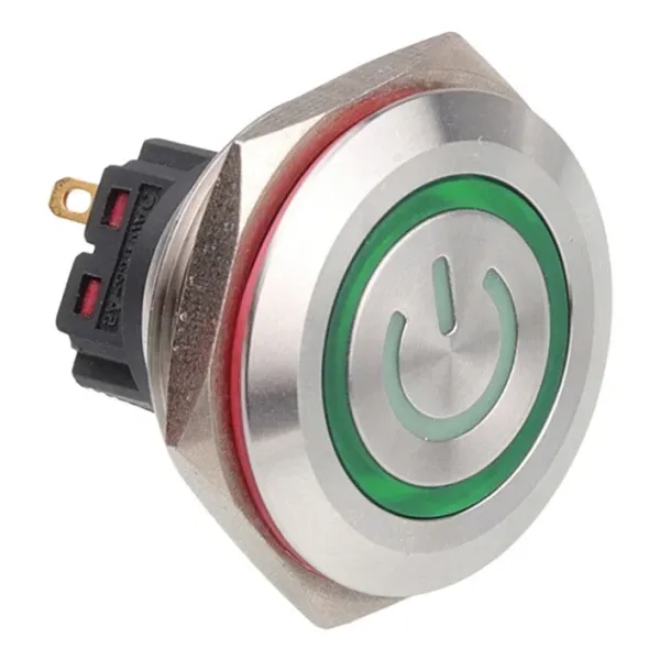 WD30B-P1-EC 30mm Düz Yaylı Işıklı Power Metal Buton - Yeşil