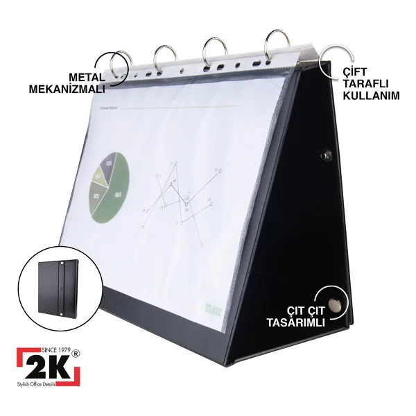2K Prezantasyon Yatay Üçgen Evrak Klasörü 4 Halkali 250 Yaprak Kapasiteli 24x32,3 cm